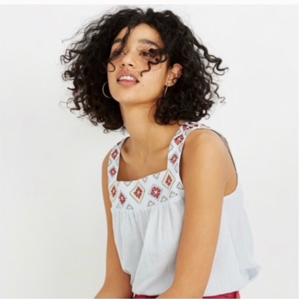 Madewell Embroidered Sleeveless Top - Cream and Red - Picture 9 of 16
